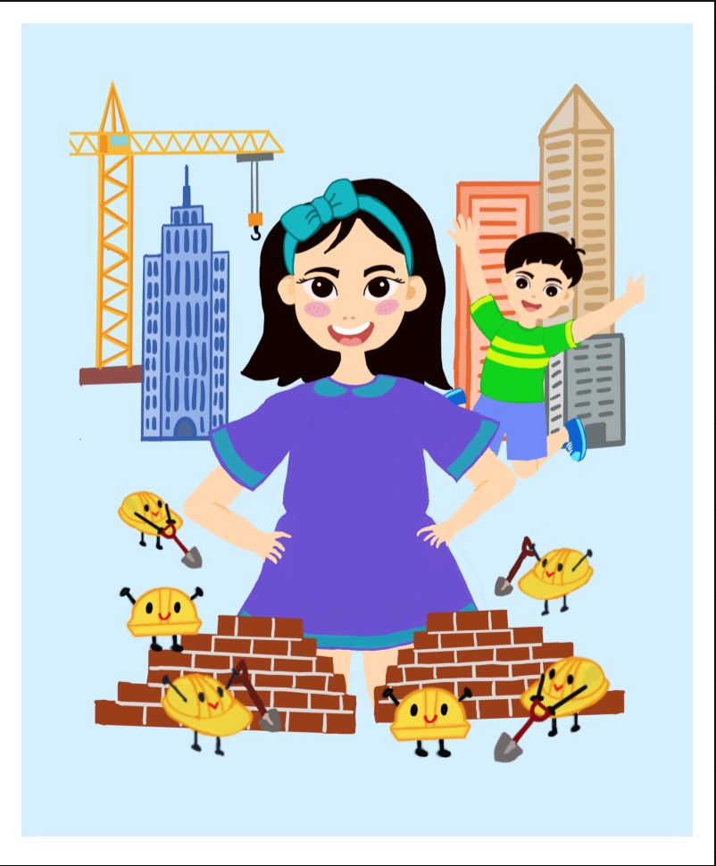 children construction illustration with hard hats
